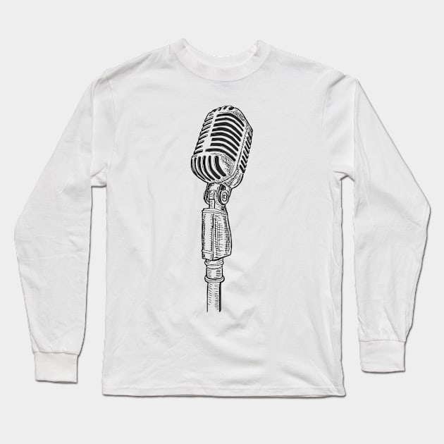 Retro condenser microphone drawing Long Sleeve T-Shirt by JDawnInk